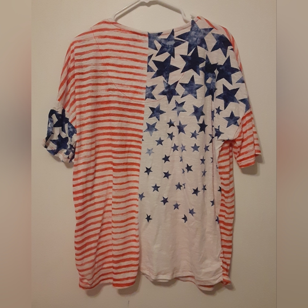 💫 Onque Casual Stars & Stripes Rhinestone Top – Size 1X (Plus) 💫